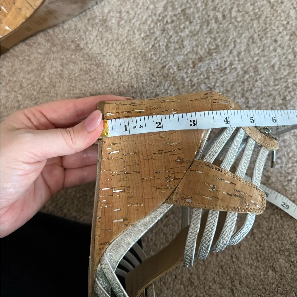 Donald J Pliner Silver Strappy Cork Wedge Sandals 8.5M